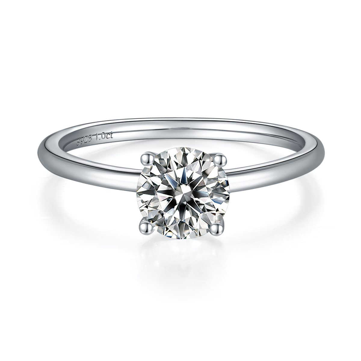 Classic round S925 silver plated platinum moissanite women's ring 1.0 carat D-grade